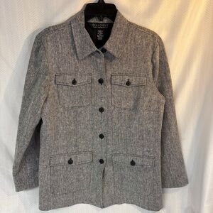 Dialogue Women linen-cotton blend Safari jacket black/white herringbone size S